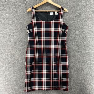 Emma James Dress Women 8 Black Plaid Sheath Midi Zipper Sleeveless Rayon Casual